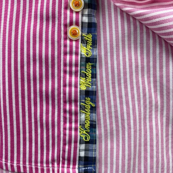 Robert Graham X Shirt Men Medium M Pink White Striped Button Up Long Sleeve - Picture 6 of 12